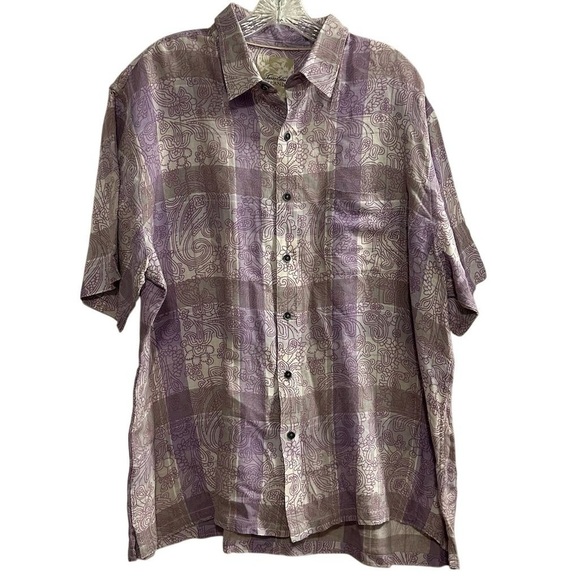 Tasso Elba Men's XL Purple Paisley Linen Blend Short Sleeve Shirt - Picture 1 of 9